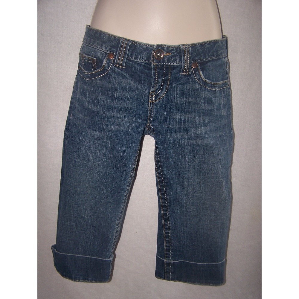 Bke star crop capri jeans womens 26 stretch distressed-- preowned med wash